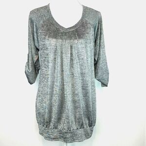 Fashion Bug Womens Top Blouse Size M Tunic Loose Fit Casual Gray Metallic